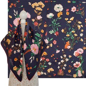 SALVATORE FERRAGAMO SCARF SIGNATURE FLOWER JUNGLE ANIMALS PRINT SILK 35"